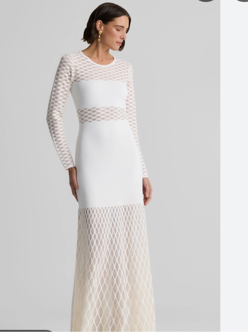NWT st. john Dina Gown in Diamond Knit Sheer Trellis Women’s SZ XS in Ivory